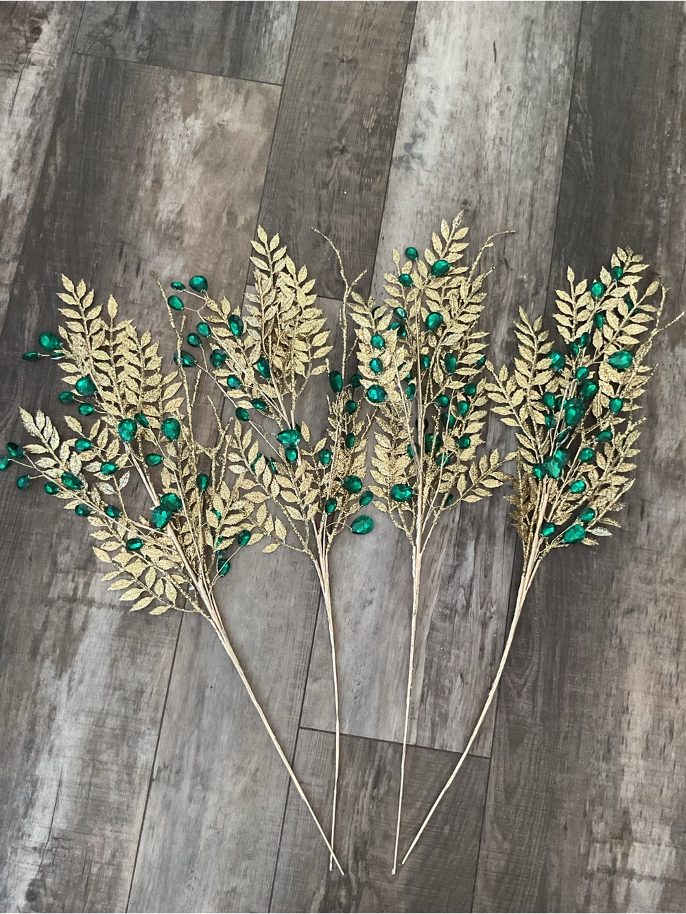 Gold Leaf and Emerald Berry Spray - Decorative Faux Floral Accent